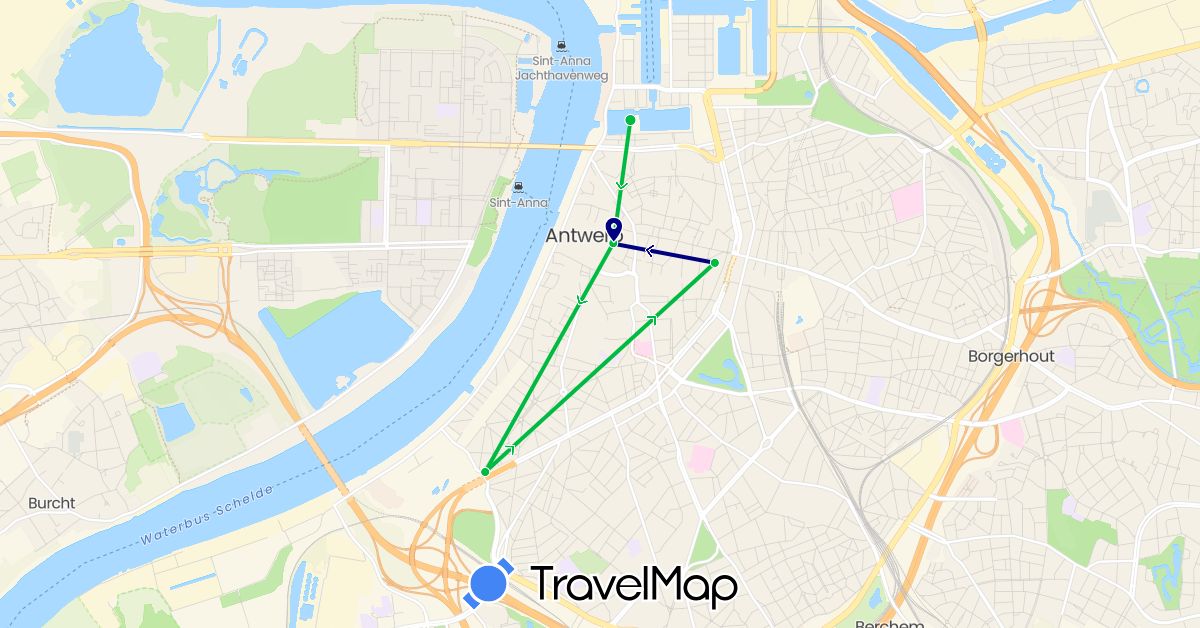 TravelMap itinerary: driving, bus in Belgium (Europe)